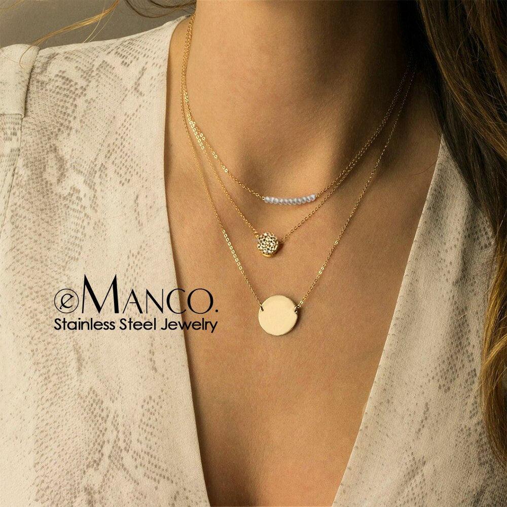 e-Manco Multi Layered Choker Necklace for Women Stainless Steel Necklace Women Statement Pendant Necklace Jewelry 4 Pcs - DDD.MARKET