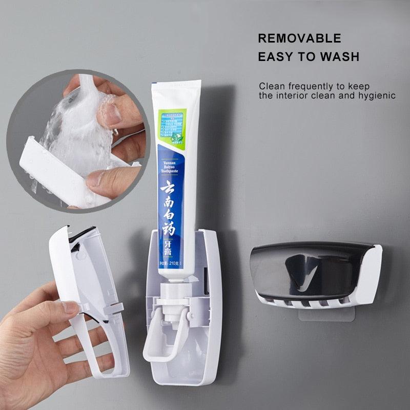 Automatic Toothpaste Dispenser Wall Mount Dust-proof Toothbrush Holder Wall Mount Storage Rack Bathroom Accessories Set Squeezer - DDD.MARKET