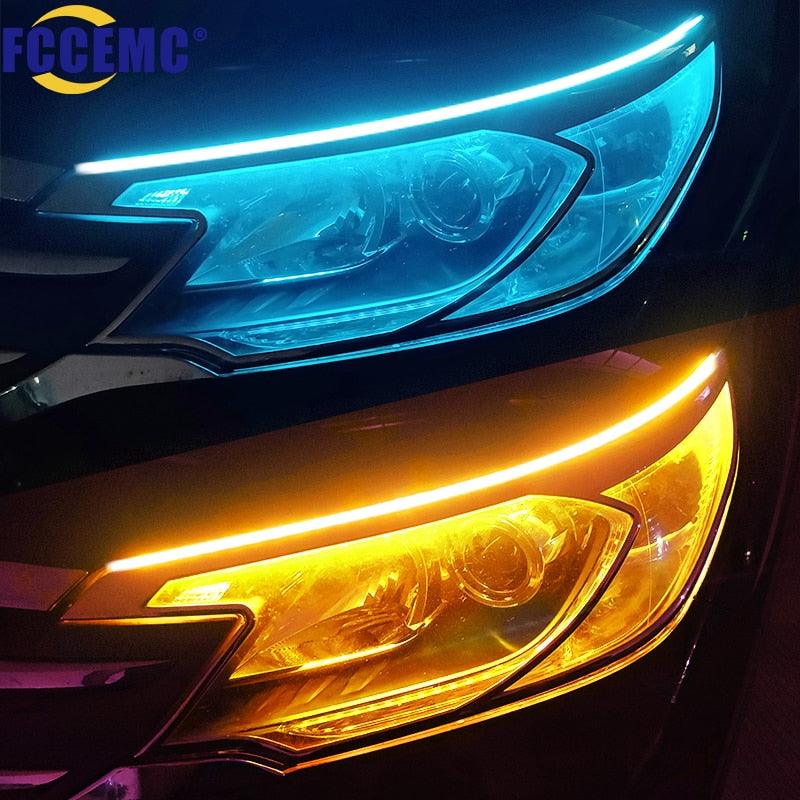 2pcs LED DRL Car Daytime Running Light Flexible Waterproof Strip Auto Headlights White Turn Signal Yellow Brake Flow Lights 12V - DDD.MARKET