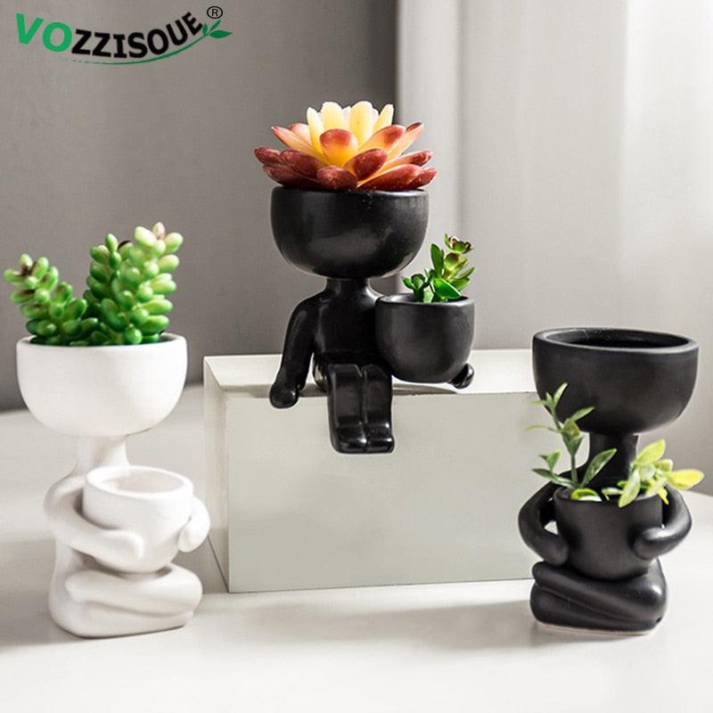 Creative Cute Imitation Humanoid Ceramic Flower Pot Succulent Planter Crafts Vase Home Decoration Personalized Gift Wholesale - DDD.MARKET