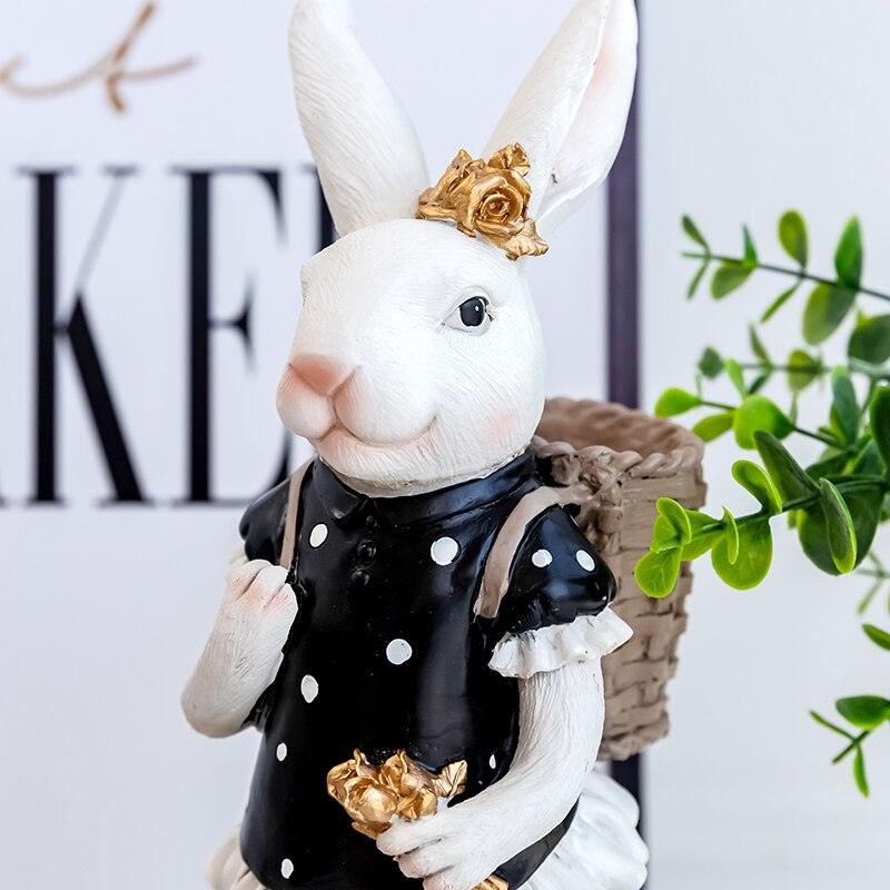 Pastoral palace rabbit family decoration bedroom living room porch home ornaments black gold Easter bunny resin crafts - DDD.MARKET