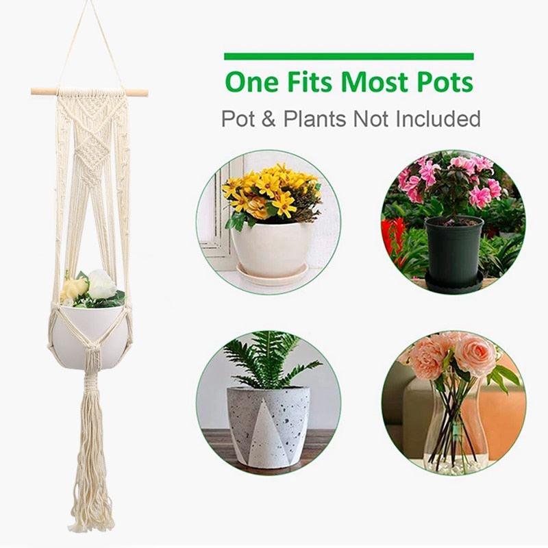 Macrame Handmade Plant Hanger Baskets Flower Pots Holder Balcony Hanging Decoration Knotted Lifting Rope Home Garden Supplies - DDD.MARKET