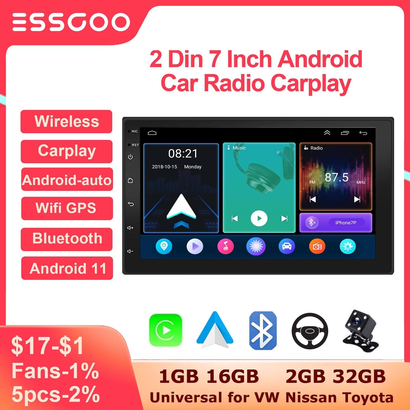 ESSGOO 7 Inch Android Car Radio 2 Din CarPlay 2GB 32GB GPS WiFi Universal Automotive Multimedia For Volkswagen Nissian Toyota - DDD.MARKET