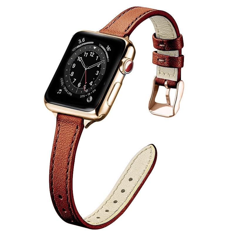 Slim Leather Strap for Apple watch band 44mm 40mm 38mm 42mm Soft Wrsit Belt bracelet for iWatch series 3 SE 5 4 6 watchband - DDD.MARKET