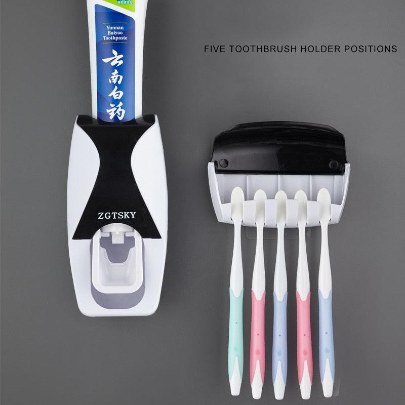 Automatic Toothpaste Dispenser Wall Mount Dust-proof Toothbrush Holder Wall Mount Storage Rack Bathroom Accessories Set Squeezer - DDD.MARKET