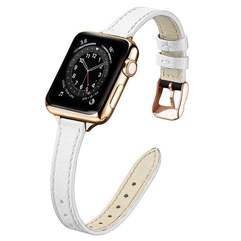 Slim Leather Strap for Apple watch band 44mm 40mm 38mm 42mm Soft Wrsit Belt bracelet for iWatch series 3 SE 5 4 6 watchband - DDD.MARKET