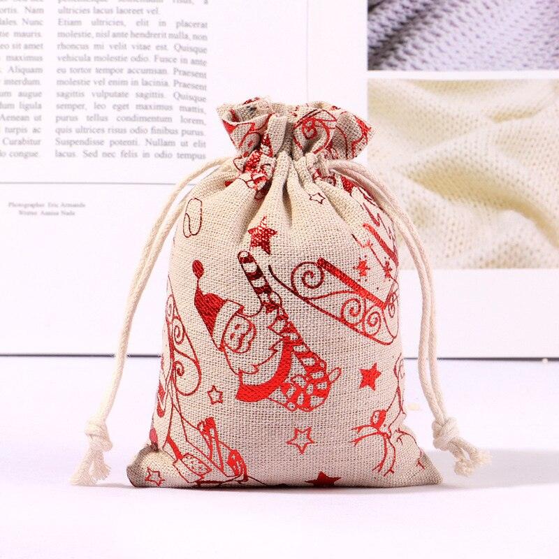 StoBag 5pcs Marry Christmas Gift Bags Bundle Small Linen Cotton Drawstring Pocket Candy Jewelry Packaging Pouch Favors New Year - DDD.MARKET