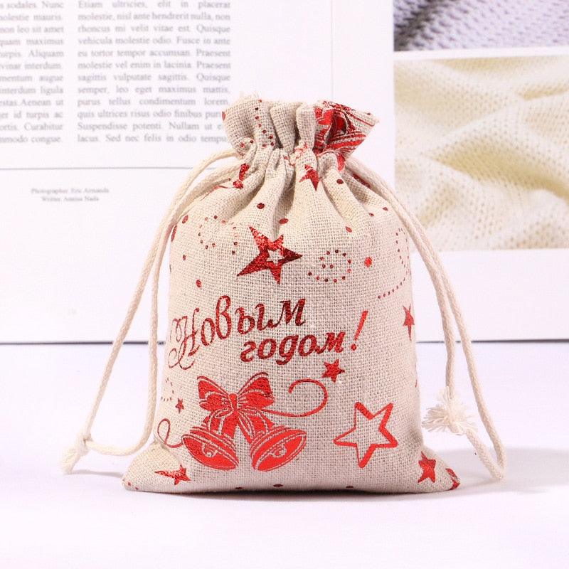 StoBag 5pcs Marry Christmas Gift Bags Bundle Small Linen Cotton Drawstring Pocket Candy Jewelry Packaging Pouch Favors New Year - DDD.MARKET