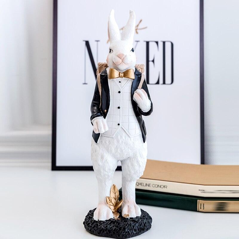 Pastoral palace rabbit family decoration bedroom living room porch home ornaments black gold Easter bunny resin crafts - DDD.MARKET