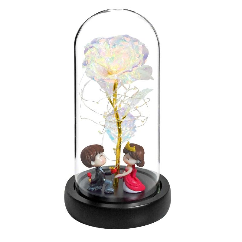 Valentine Gift Beauty and The Beast Preserved Roses In Glass Galaxy Rose Flower LED Light Artificial Flower Gift for Women Girls - DDD.MARKET