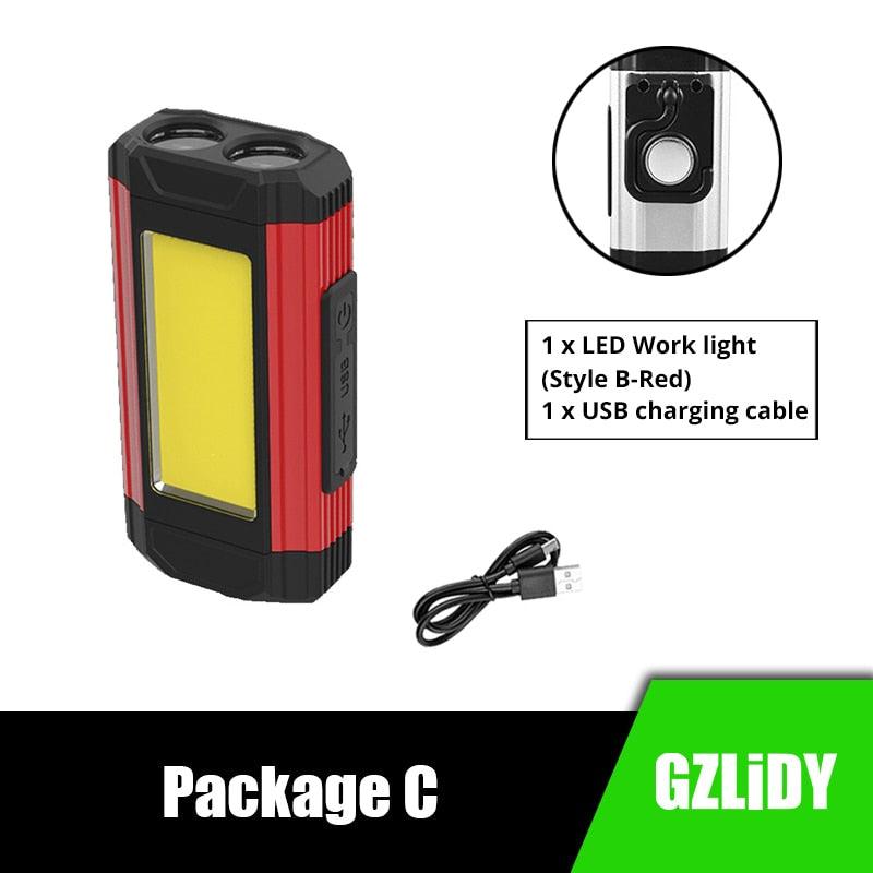 COB Work Light with Magnet LED Flashlight Multifunctional Adjustable Camping Lamp Waterpoof Torch USB Rechargeable Lantern - DDD.MARKET