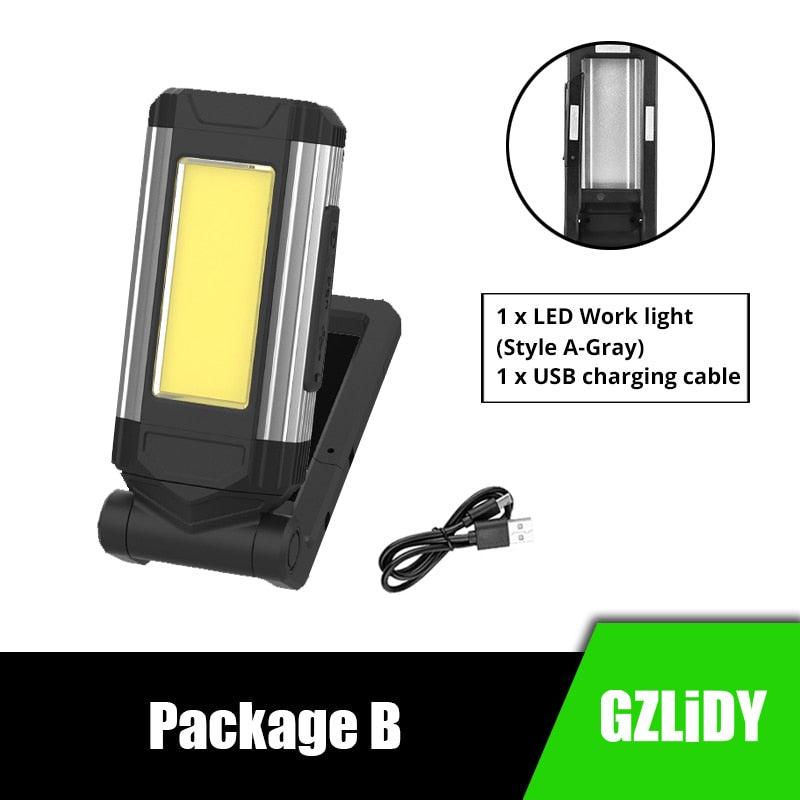 COB Work Light with Magnet LED Flashlight Multifunctional Adjustable Camping Lamp Waterpoof Torch USB Rechargeable Lantern - DDD.MARKET