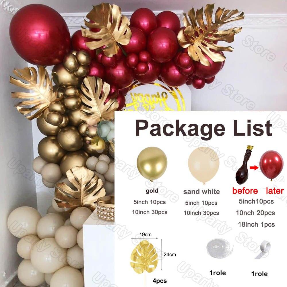 Burgundy Birthday Balloons Arch Chrome Gold Sand White Double Pearl Pomegranate Globos for Wedding Valentines Day Decor Supplies - DDD.MARKET