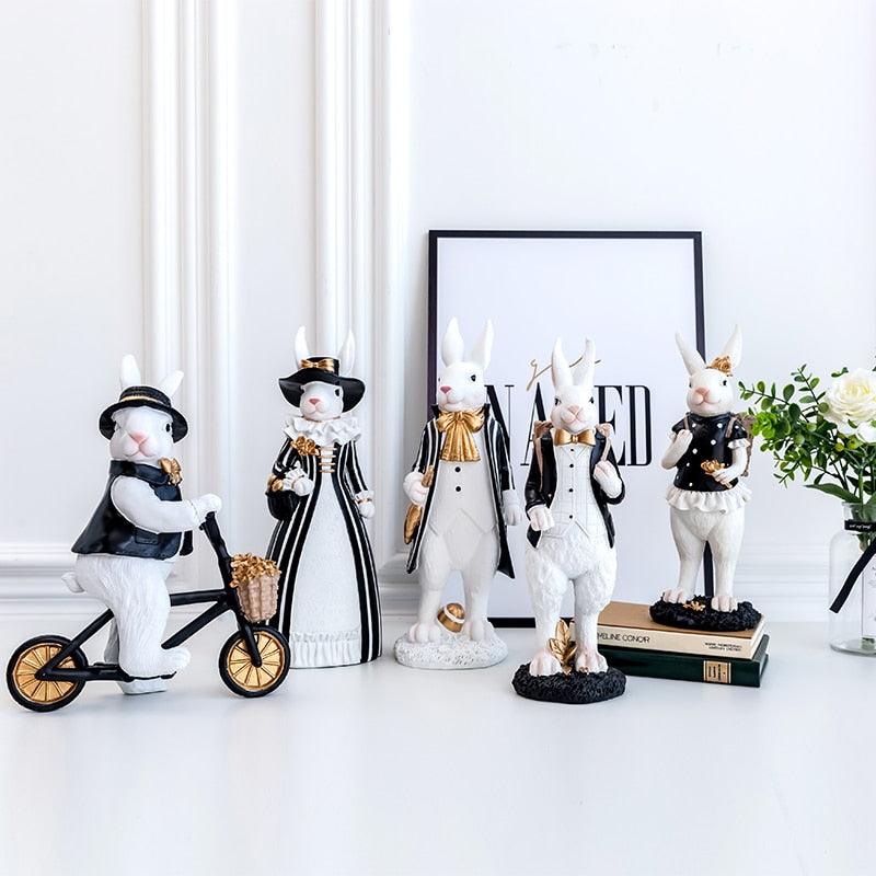 Pastoral palace rabbit family decoration bedroom living room porch home ornaments black gold Easter bunny resin crafts - DDD.MARKET