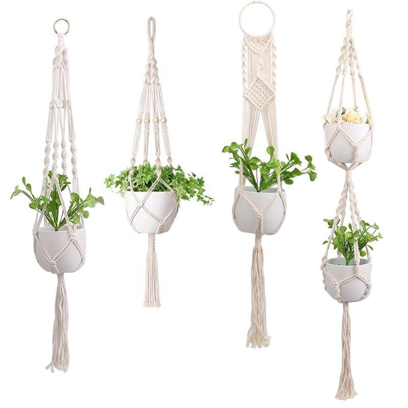 Macrame Handmade Plant Hanger Baskets Flower Pots Holder Balcony Hanging Decoration Knotted Lifting Rope Home Garden Supplies - DDD.MARKET