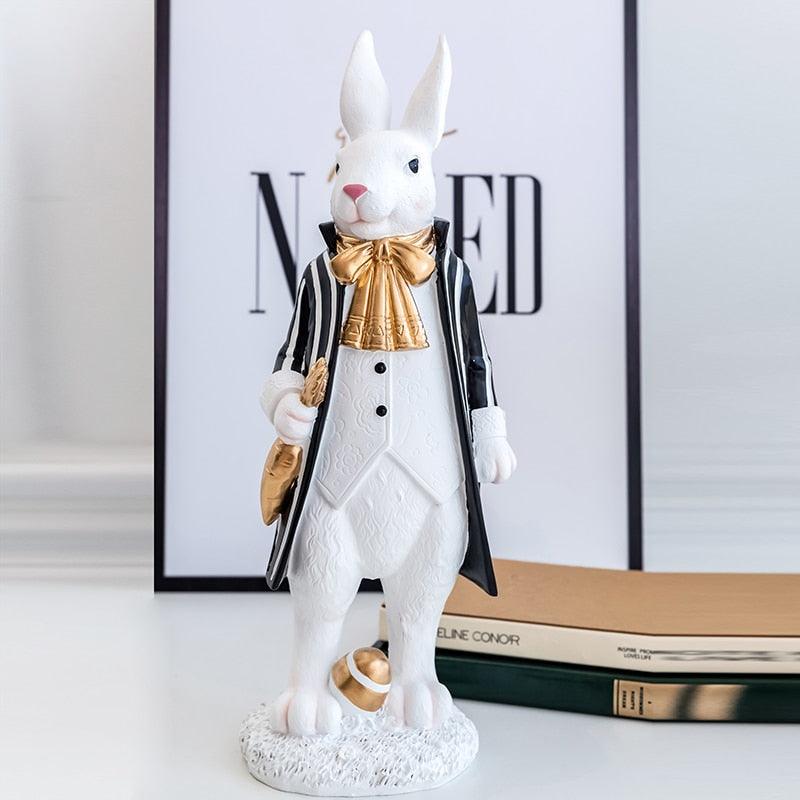 Pastoral palace rabbit family decoration bedroom living room porch home ornaments black gold Easter bunny resin crafts - DDD.MARKET