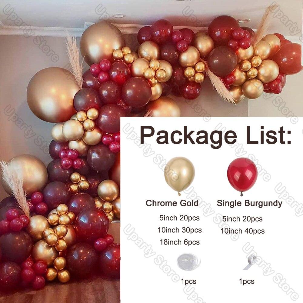 Burgundy Birthday Balloons Arch Chrome Gold Sand White Double Pearl Pomegranate Globos for Wedding Valentines Day Decor Supplies - DDD.MARKET