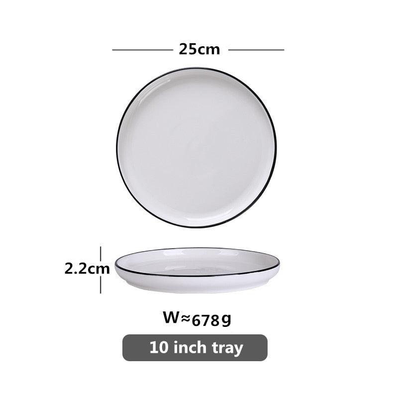 White With Black Edge Dinner Plate Ceramic Kitchen Tray Food Dishes Rice Salad Noodles Bowl Soup Kitchen Cook Tool 1pcs Sale - DDD.MARKET