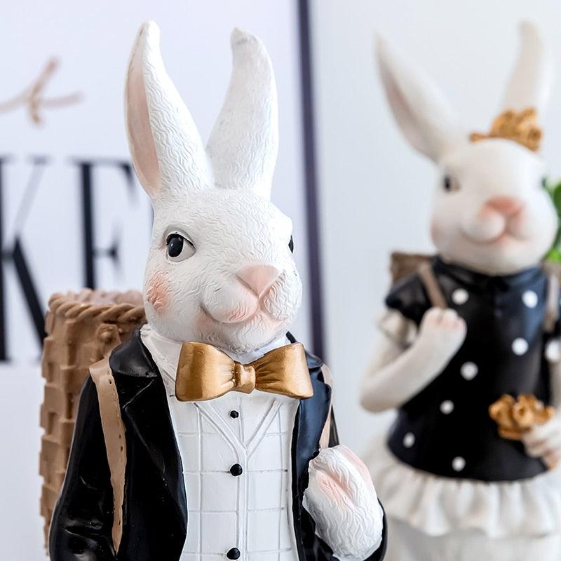 Pastoral palace rabbit family decoration bedroom living room porch home ornaments black gold Easter bunny resin crafts - DDD.MARKET