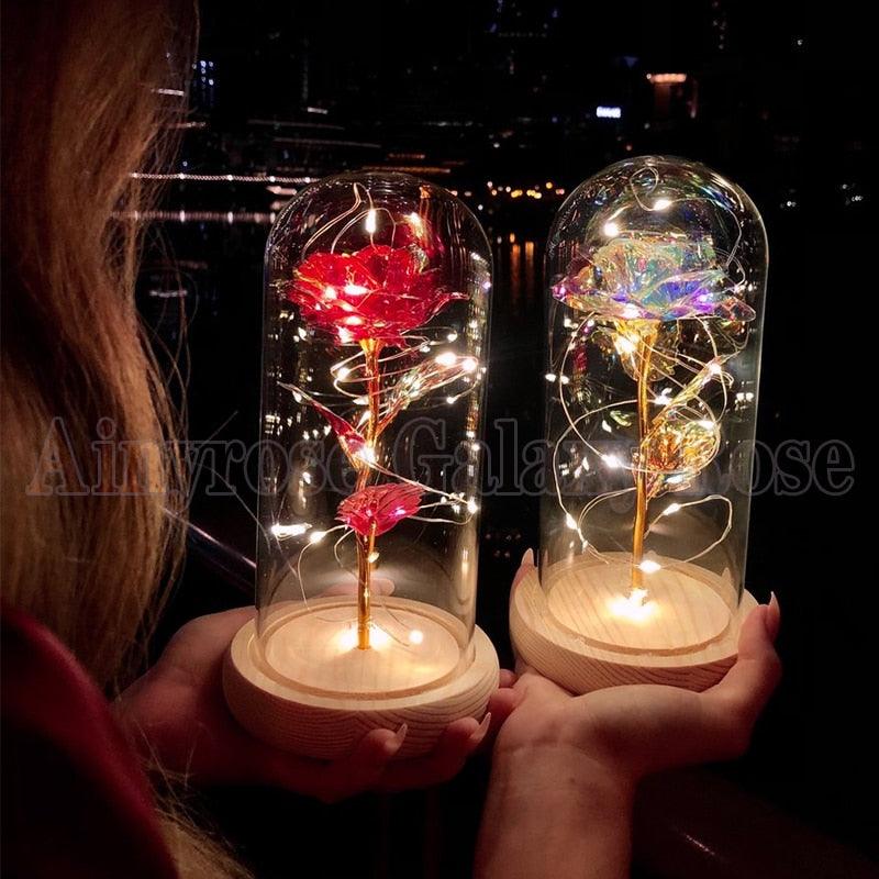 Valentine Gift Beauty and The Beast Preserved Roses In Glass Galaxy Rose Flower LED Light Artificial Flower Gift for Women Girls - DDD.MARKET