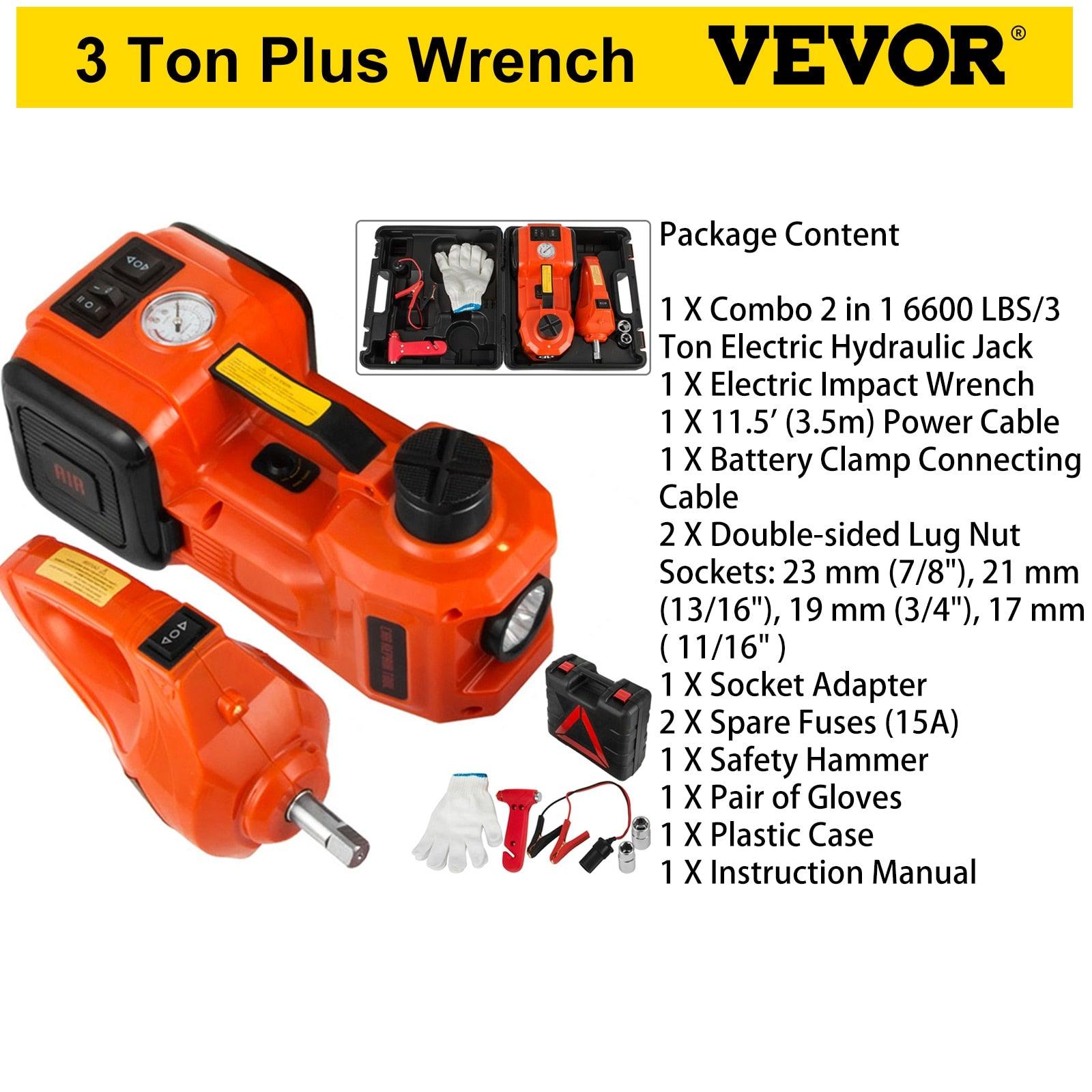 VEVOR 5 Ton 12V Car Jack Electric Hydraulic Jack Kit 45CM + Wrench Tire Inflator LED Light Portable Tire Lifting Car Repair Tool - DDD.MARKET