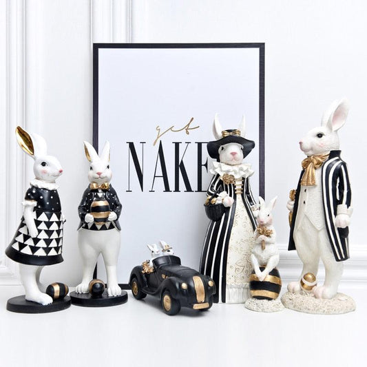 Pastoral palace rabbit family decoration bedroom living room porch home ornaments black gold Easter bunny resin crafts - DDD.MARKET